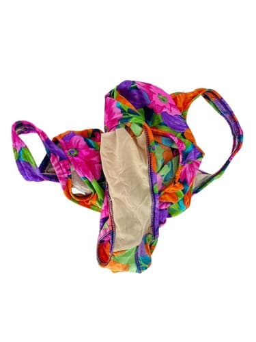 Vintage Swimsuit Retro Pink Orange Purple Floral Print One Piece Scoop Back M/L - Thumbnail 3