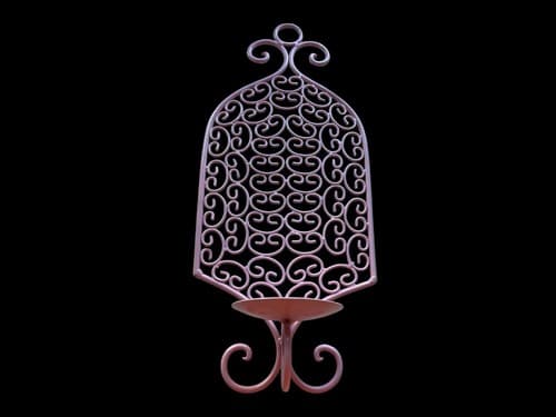 Vintage Pink Wall Hanging Wrought Iron Candle Holder Candelabra Home Decor - Thumbnail 3