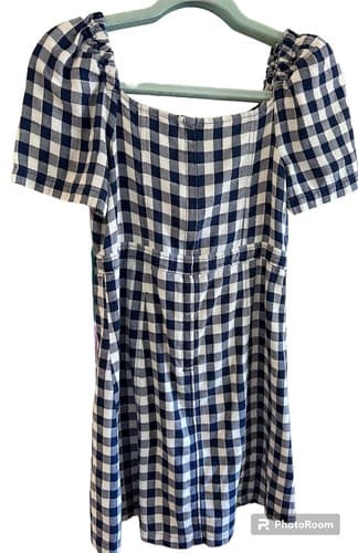 Madewell Blue & White Dress 0 Puffed Sleeves Button Front Babydoll Cotton - Thumbnail 5