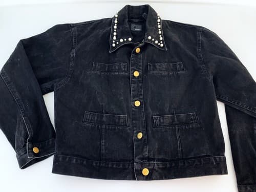 Vintage Liz Claiborne Jacket Black Denim Jean With Pearl Collar - Thumbnail 4