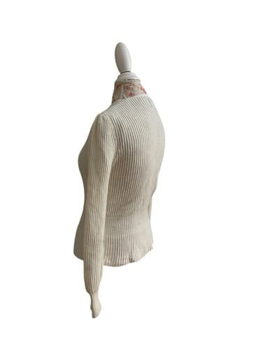 Vintage Cream Pearl Button Puffed Sleeve Peplum Waist Fitted Sweater 1980’s - Thumbnail 5