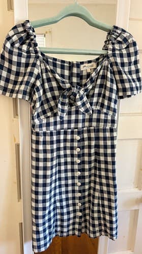 Madewell Blue & White Dress 0 Puffed Sleeves Button Front Babydoll Cotton - Thumbnail 2