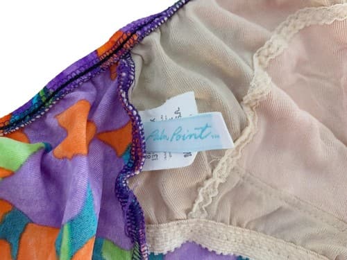 Vintage Swimsuit Retro Pink Orange Purple Floral Print One Piece Scoop Back M/L - Thumbnail 6