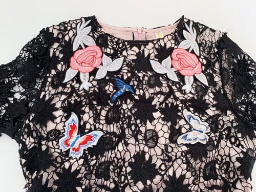 Boutique Crochet Dress Pink Satin Lace Overlay Butterfly Rose Bird Appliqué S - Thumbnail 5