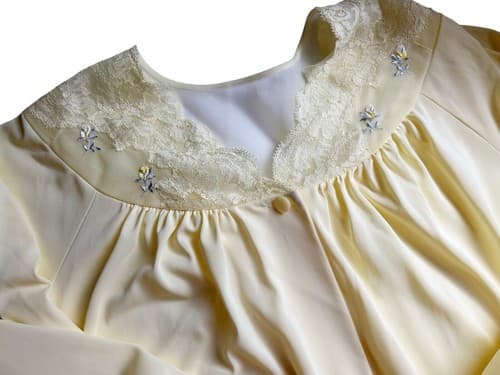 Vintage Yellow Shadowline Long Robe Sheer Chiffon Accents Embroidered Roses S - Thumbnail 6