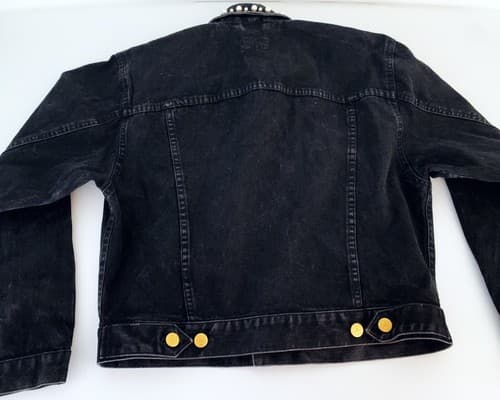 Vintage Liz Claiborne Jacket Black Denim Jean With Pearl Collar - Thumbnail 3