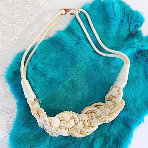 Vintage Braided Pastel Cream Rope Romantic 1980’s Cinch Belt Pearl Accents - Thumbnail 2