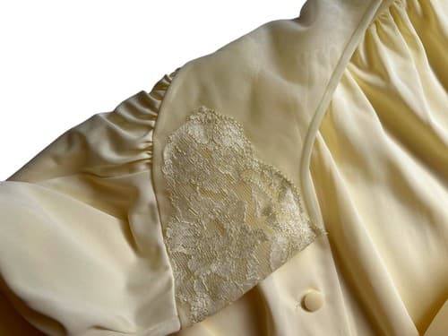 Vintage Yellow Shadowline Long Robe Sheer Chiffon Accents Embroidered Roses S - Thumbnail 5