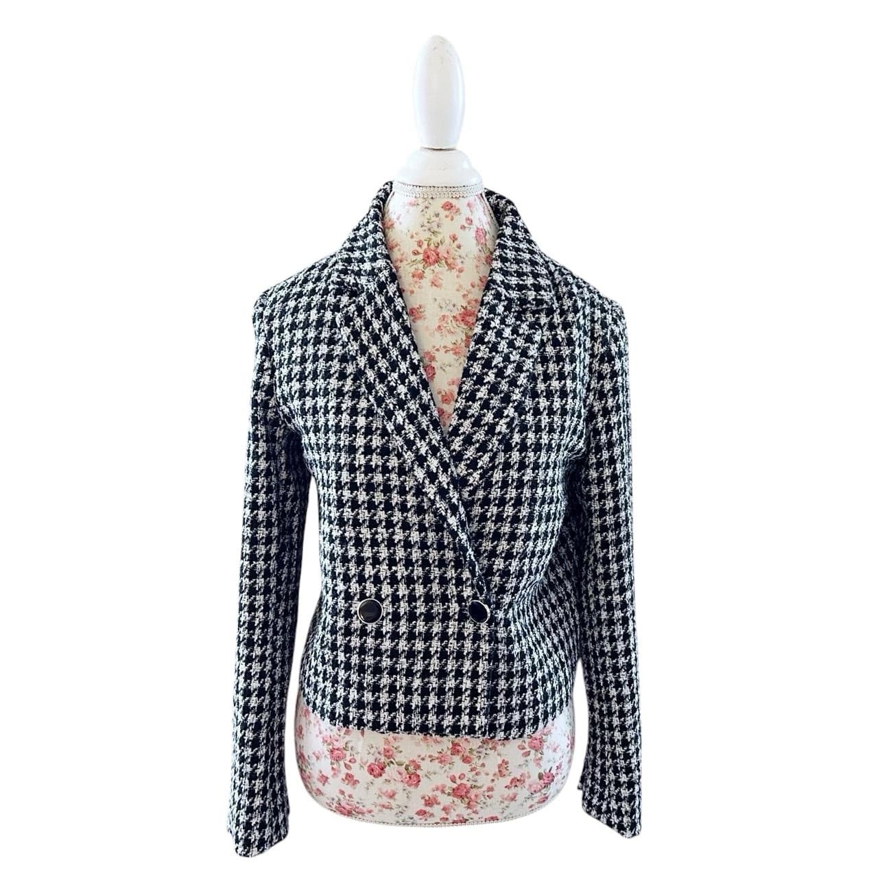 Maison D Amelie Paris Blazer Jacket 10 Blazer Tweed Black & Cream Cropped - Thumbnail 6
