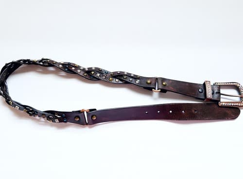 Roper Brown Belt Size Large 34-36 Blue Silver Gold Studded Jewel Rhinestone - Thumbnail 2
