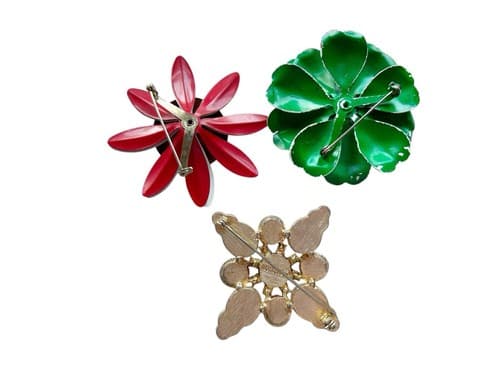 Vintage Brooch Lot Of 3 Daisy Mod 1960’s Mid Century Large Set Pins Groovy Red - Thumbnail 2