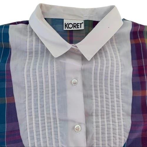 Vintage Women’s Plaid Blouse Collegiate Pin Tucked Bib Front Boho Bohemian Fall - Thumbnail 3