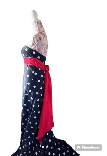 JOVANI 6 Prom Avant Garde Gown Black Red Polka Dots Formal Evening Dress Train - Thumbnail 6