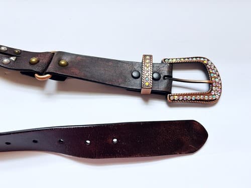 Roper Brown Belt Size Large 34-36 Blue Silver Gold Studded Jewel Rhinestone - Thumbnail 3