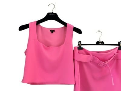 LARGE EXPRESS BUBBLEGUM PINK BELTED SKIRT TOP SET MODERN FASHION TRENDY GIRLYPOP - Thumbnail 3