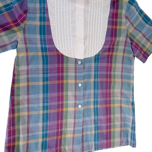 Vintage Women’s Plaid Blouse Collegiate Pin Tucked Bib Front Boho Bohemian Fall - Thumbnail 2