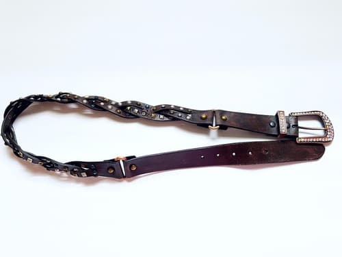 Roper Brown Belt Size Large 34-36 Blue Silver Gold Studded Jewel Rhinestone - Thumbnail 4