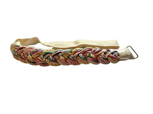 Vintage Silk Rope Belt Pastel Pink Pearls Aqua Teal Cream Romantic 1980’s - Thumbnail 2