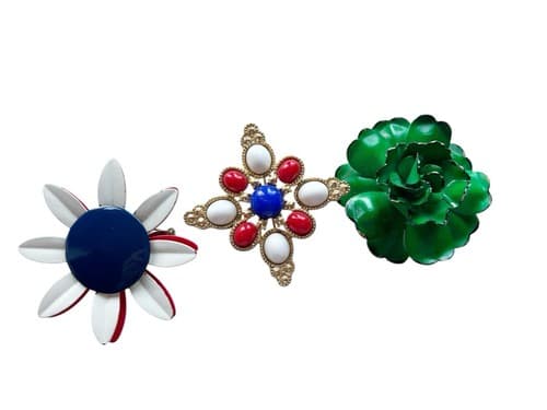 Vintage Brooch Lot Of 3 Daisy Mod 1960’s Mid Century Large Set Pins Groovy Red - Thumbnail 3