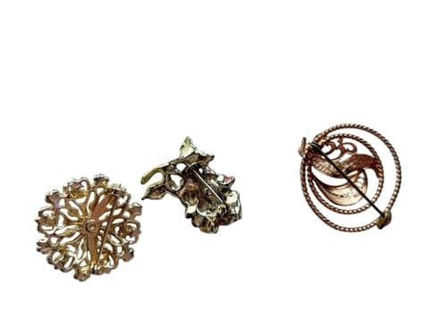 Vintage Brooch Lot Of 3 Pink Daisy Pearl Rose Gold Art Deco Jewelry Pin Rosette - Thumbnail 2