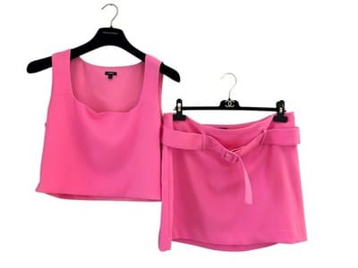 LARGE EXPRESS BUBBLEGUM PINK BELTED SKIRT TOP SET MODERN FASHION TRENDY GIRLYPOP - Thumbnail 2