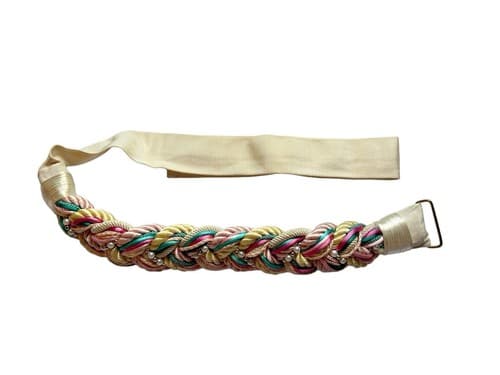 Vintage Silk Rope Belt Pastel Pink Pearls Aqua Teal Cream Romantic 1980’s - Thumbnail 3