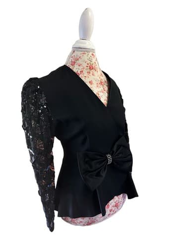 Vintage Justin David New York Black Peplum Jacket Huge Satin Bow 8 Avant Garde - Thumbnail 3