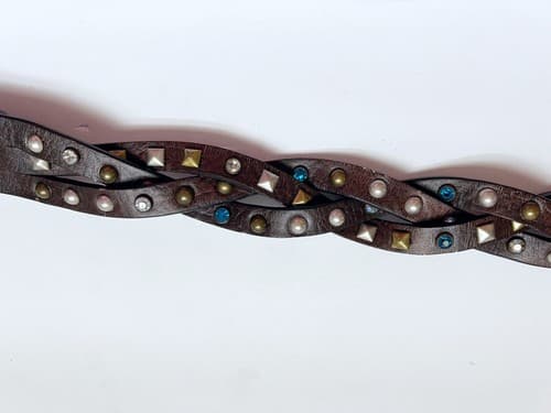 Roper Brown Belt Size Large 34-36 Blue Silver Gold Studded Jewel Rhinestone - Thumbnail 5