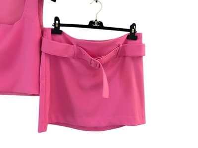 LARGE EXPRESS BUBBLEGUM PINK BELTED SKIRT TOP SET MODERN FASHION TRENDY GIRLYPOP - Thumbnail 4