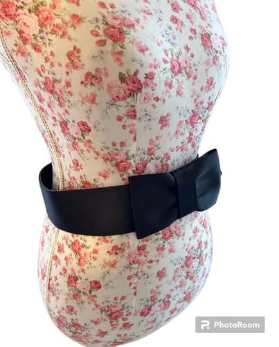 Y2K Vintage Black Flat Bow Belt Avant Garde Glamcore Size 6 Pinup Romantic Wide - Thumbnail 2
