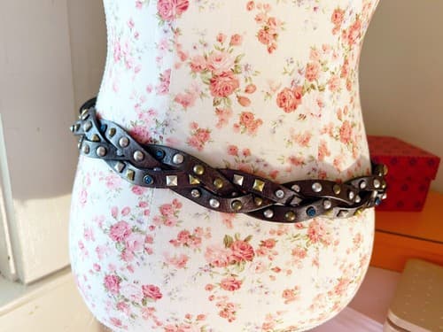 Roper Brown Belt Size Large 34-36 Blue Silver Gold Studded Jewel Rhinestone - Thumbnail 9