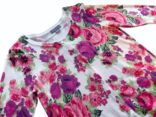 Vintage Laura Scott Floral Pink & Aqua Roses Cardigan Sweater Cottagecore Shabby - Thumbnail 3