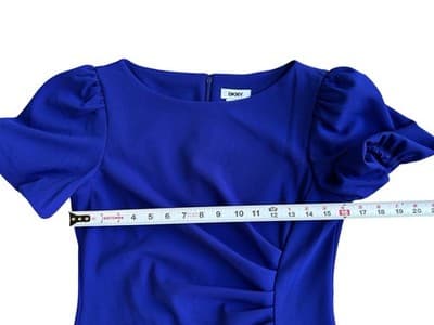 STUNNING DKNY ROYAL BLUE DRESS PUFFED SLEEVES SIZE 8 STRETCH SPRING SUMMER - Thumbnail 3