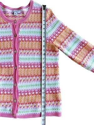 Pastel Spring Pink & Aqua Cardigan Sweater Appleseed's Limited Edition M Cotton - Thumbnail 5