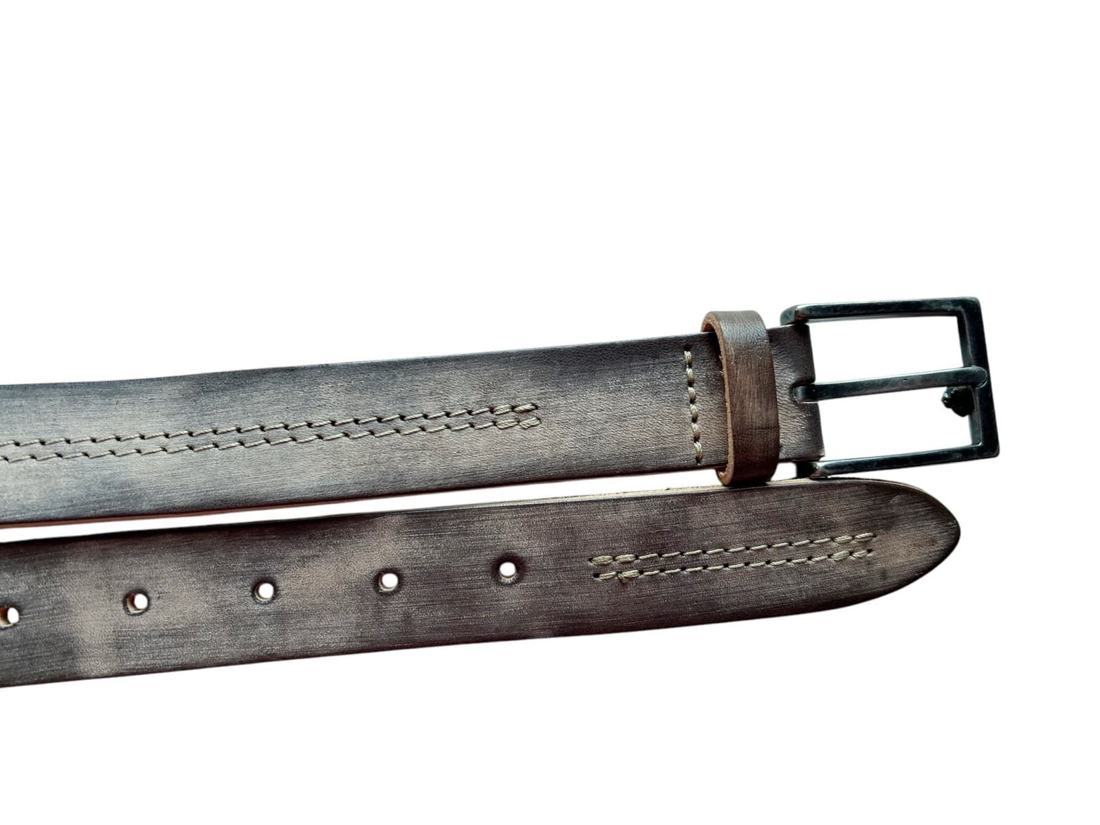 Amsterdam Heritage Made In The Netherlands Men Belt Gray Tan Genuine Leather 95 - Thumbnail 2