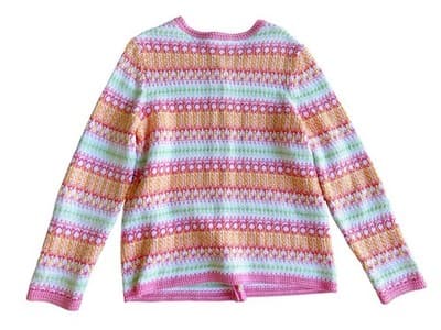 Pastel Spring Pink & Aqua Cardigan Sweater Appleseed's Limited Edition M Cotton - Thumbnail 3