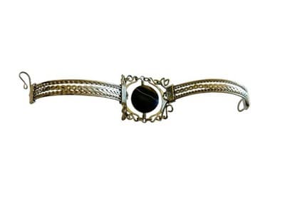 Cabachon Scarab Bangle Bracelet Silver Tone Blue Stone Antique Bohemian Ornate - Thumbnail 2