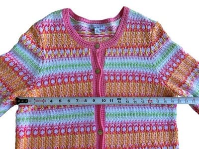 Pastel Spring Pink & Aqua Cardigan Sweater Appleseed's Limited Edition M Cotton - Thumbnail 4