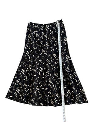 Christopher & Banks Women’s Long Black Skirt Size 8 Leaf Print Midi Beige Cream - Thumbnail 2