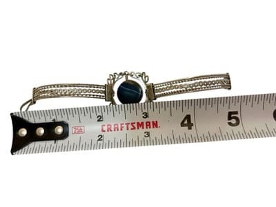 Cabachon Scarab Bangle Bracelet Silver Tone Blue Stone Antique Bohemian Ornate - Thumbnail 6