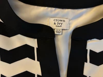 Crown & Ivy Size 14 Women’s Black And White Chevron Shift Dress Spring Summer - Thumbnail 3