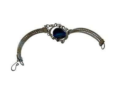 Cabachon Scarab Bangle Bracelet Silver Tone Blue Stone Antique Bohemian Ornate - Thumbnail 5