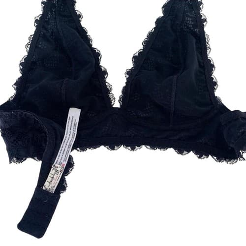 Free People Crop Top Halter Bralette XS Cute Boho Black Triangle Bra - Thumbnail 2