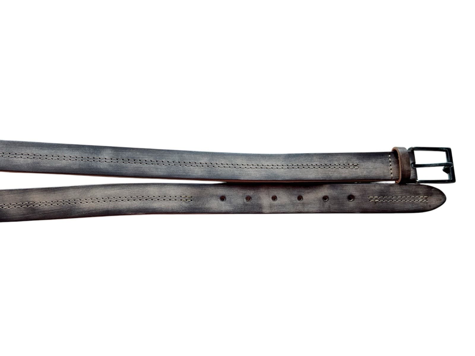 Amsterdam Heritage Made In The Netherlands Men Belt Gray Tan Genuine Leather 95 - Thumbnail 6