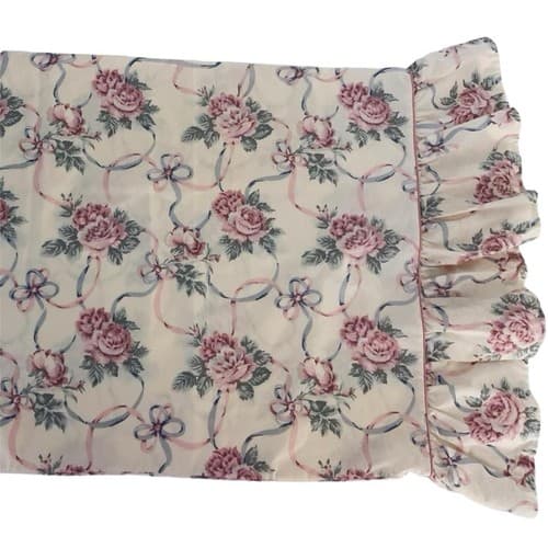 Vintage Pink & Blue Twin Top Flat Sheet Pillowcase Ruffled Shabby Farmhouse Chic - Thumbnail 4