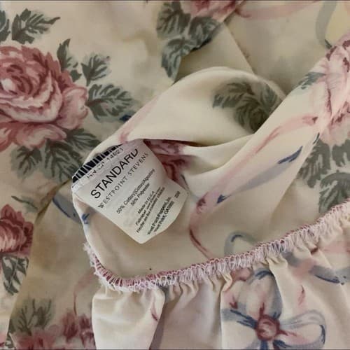 Vintage Pink & Blue Twin Top Flat Sheet Pillowcase Ruffled Shabby Farmhouse Chic - Thumbnail 3