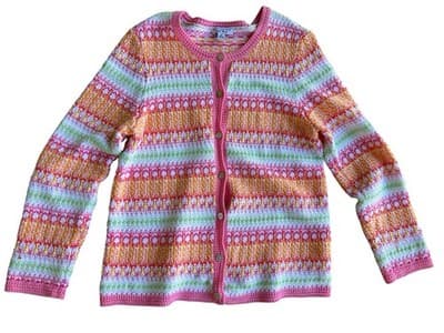 Pastel Spring Pink & Aqua Cardigan Sweater Appleseed's Limited Edition M Cotton - Thumbnail 2