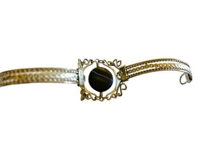 Cabachon Scarab Bangle Bracelet Silver Tone Blue Stone Antique Bohemian Ornate - Thumbnail 3