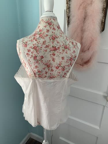 Vintage Womens Cream Cotton Camisole By Velrose Size 40 Lace Trim Lingerie - Thumbnail 4
