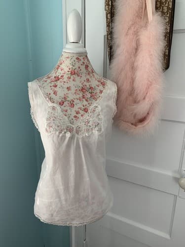 Vintage Womens Cream Cotton Camisole By Velrose Size 40 Lace Trim Lingerie - Thumbnail 2